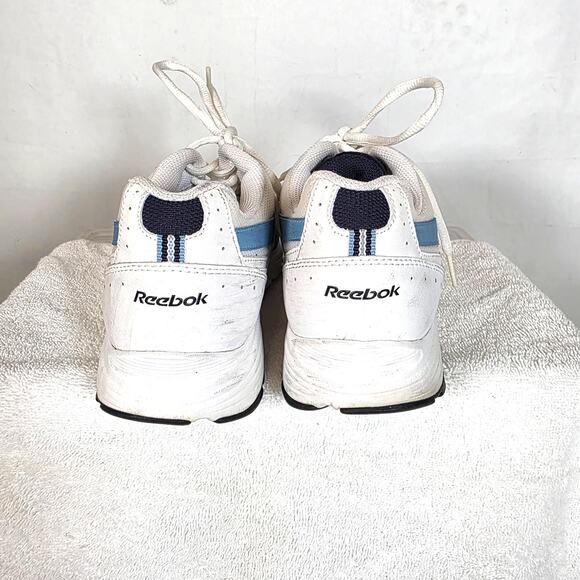 Reebok White Leather Women's 8 Athletic Shoes Blue Accents RB 409PYE Sneakers - Picture 8 of 10